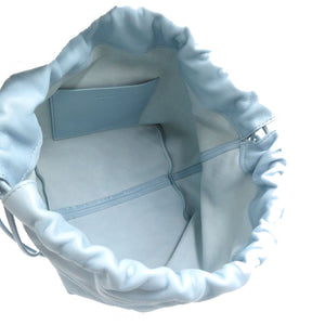 美品 ジルサンダー ドローストリング レザー ライトブルー 巾着 ショルダーバッグ 0226【中古】JIL SANDER