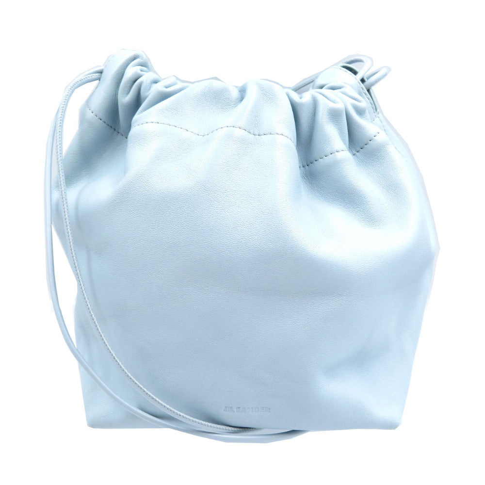 美品 ジルサンダー ドローストリング レザー ライトブルー 巾着 ショルダーバッグ 0226【中古】JIL SANDER