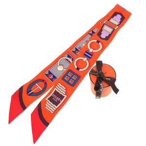 新品同様 エルメス ツイリー シェーヌダンクル シルク オレンジ スカーフ 0236 【中古】 HERMES