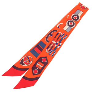 新品同様 エルメス ツイリー シェーヌダンクル シルク オレンジ スカーフ 0236 【中古】 HERMES