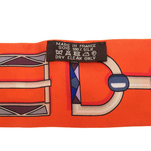 新品同様 エルメス ツイリー シェーヌダンクル シルク オレンジ スカーフ 0236 【中古】 HERMES