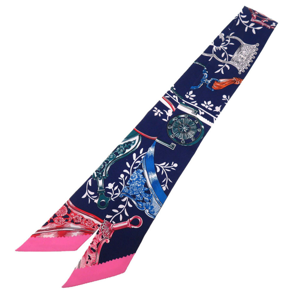 新品同様 エルメス ツイリー ETRIERS REMIX 鐙 リミックス 2021年春夏 シルク インディゴ ローズヴィフ スカーフ 紺 0237 【中古】 HERMES