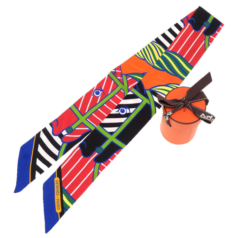 新品同様 エルメス ツイリー カドリージュ バヤデール シルク ルージュ オレンジ スカーフ 0238 【中古】 HERMES