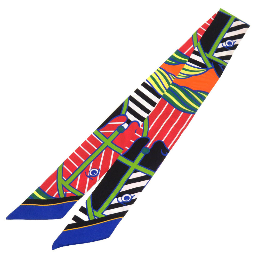 新品同様 エルメス ツイリー カドリージュ バヤデール シルク ルージュ オレンジ スカーフ 0238 【中古】 HERMES