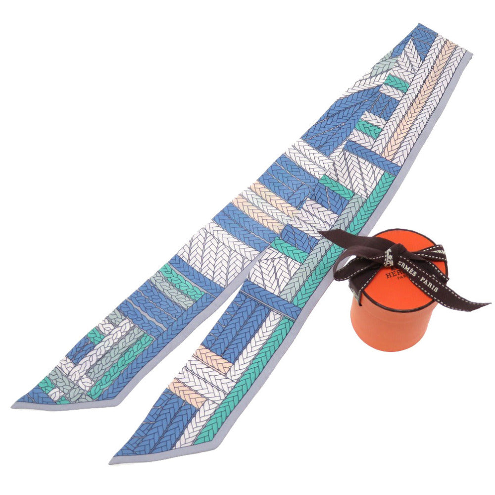 新品同様 エルメス ツイリー トレスH TRESSES H シルク ブルージーン グリスパール スカーフ 0240 【中古】 HERMES