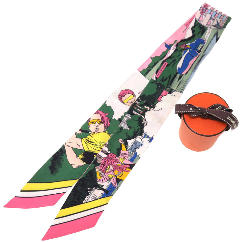 新品同様 エルメス ツイリー WOW アメコミ風 シルク ローズ ヴェール ブルーシエル スカーフ 0242 【中古】 HERMES