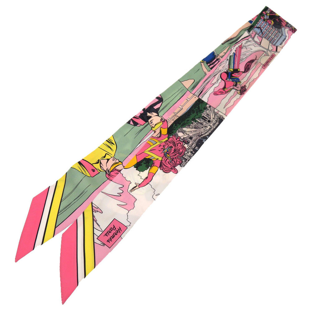 新品同様 エルメス ツイリー WOW アメコミ風 シルク ローズ ヴェール ブルーシエル スカーフ 0242 【中古】 HERMES