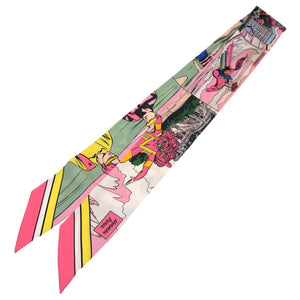 新品同様 エルメス ツイリー WOW アメコミ風 シルク ローズ ヴェール ブルーシエル スカーフ 0242 【中古】 HERMES