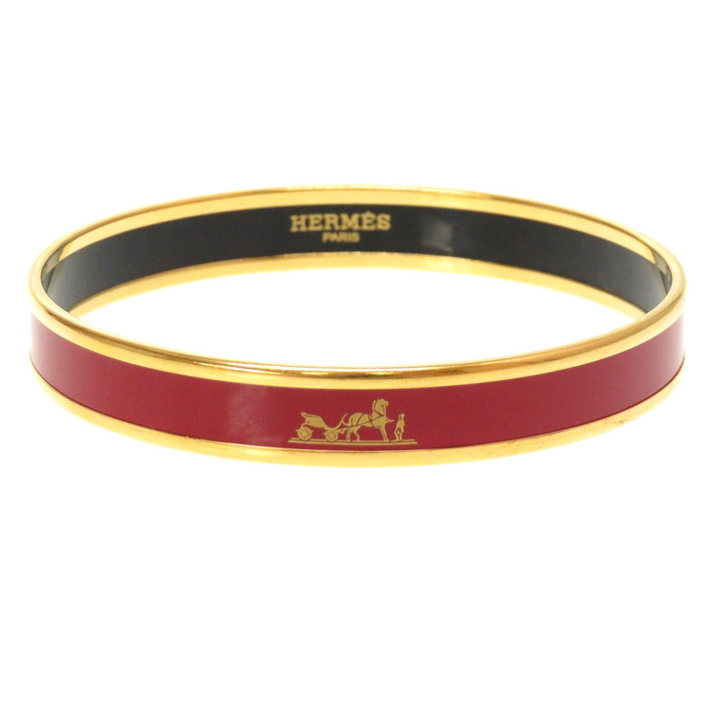 美品 エルメス エマイユPM 七宝焼き レッド ゴールド金具 N刻印 バングル アクセサリー 赤 0253 【中古】 HERMES