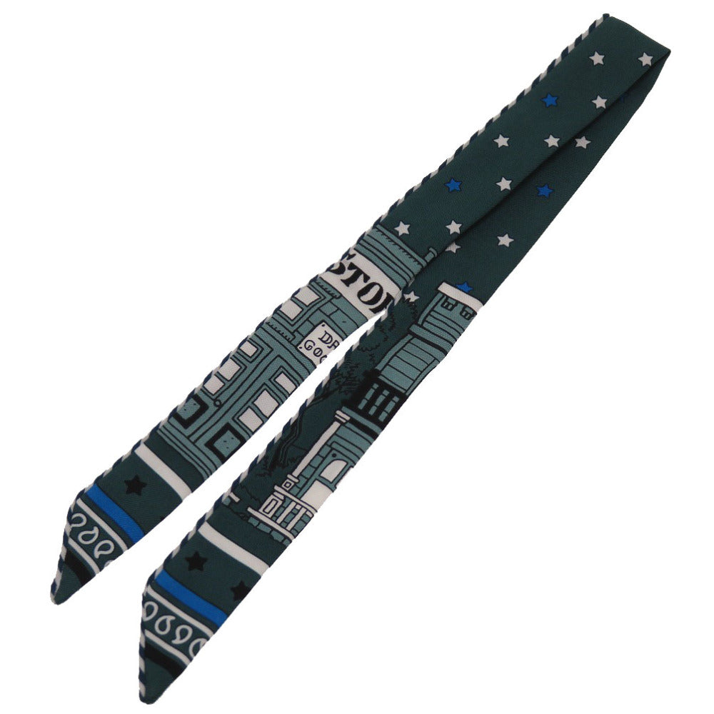 新品同様 エルメス ツイリードールキャンディ paris station パリステーション シルク ヴェールシプレ ブルーアズール スカーフ リボン 0269 【中古】 HERMES