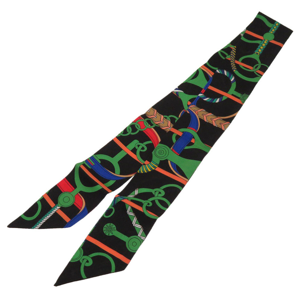 エルメス ツイリー PANOPLIE 乗馬の装具一式 スカーフ ブラック シルク スカーフ 0271 【中古】 HERMES