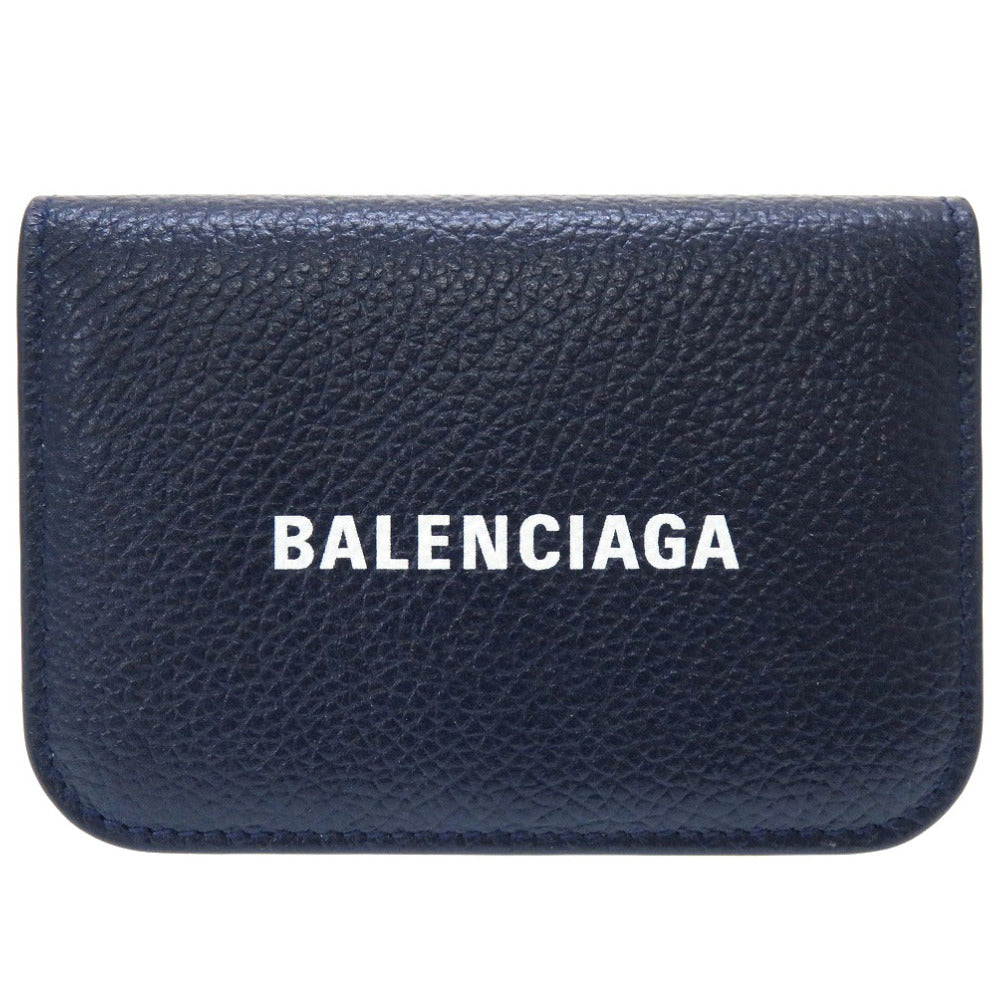 新品同様 バレンシアガ レザー ネイビー 593813 三つ折り財布 財布 紺 0281 【中古】 BALENCIAGA