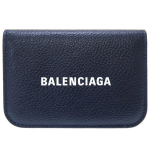 新品同様 バレンシアガ レザー ネイビー 593813 三つ折り財布 財布 紺 0281 【中古】 BALENCIAGA
