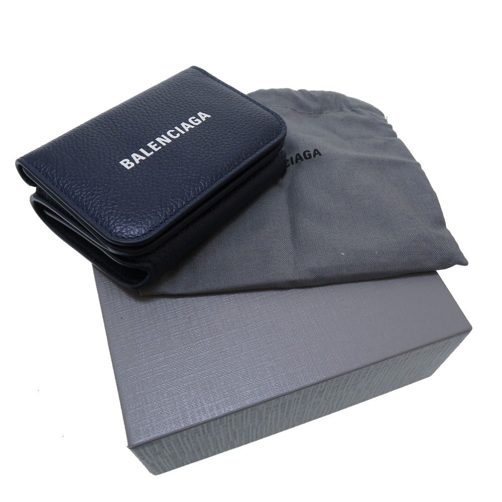 新品同様 バレンシアガ レザー ネイビー 593813 三つ折り財布 財布 紺 0281 【中古】 BALENCIAGA