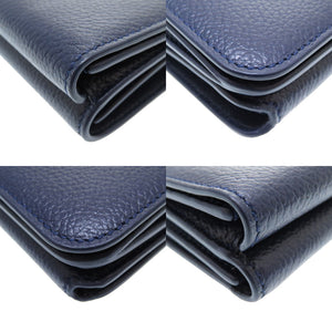 新品同様 バレンシアガ レザー ネイビー 593813 三つ折り財布 財布 紺 0281 【中古】 BALENCIAGA