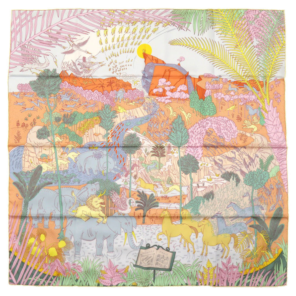 未使用 エルメス カレ90 動物の謝肉祭 LE CARNAVAL DES ANIMAUX シルク イエロー スカーフ 黄 0028 【中古】 HERMES