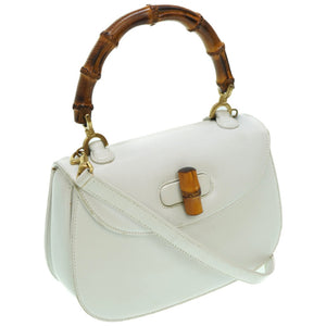 グッチ バンブー ショルダー ハンドバッグ レザー ホワイト 白 0031【中古】GUCCI ショルダーストラップ