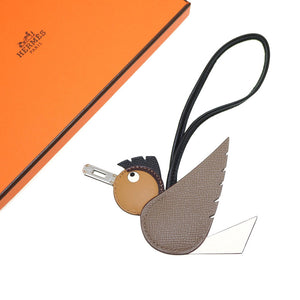 未使用 エルメス バーディ エプソン/シェーブル/スイフト / アニオン エトゥープ チャーム キーホルダー U刻印(2022年製) 0038【中古】HERMES