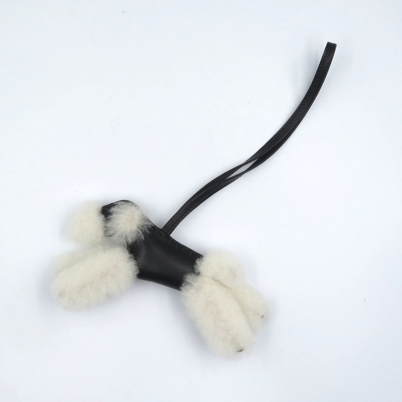 未使用 エルメス バディ U刻印 犬 アニョーミロ ムートン ブラック ホワイト バッグチャーム 0042【中古】HERMES