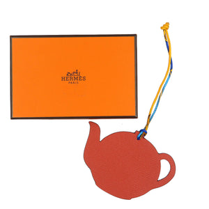 未使用 エルメス プティアッシュGM ティーポット ヴォーエプソン トゴ テールバテュー ブラック レッド バッグチャーム キーホルダー 0043【中古】HERMES