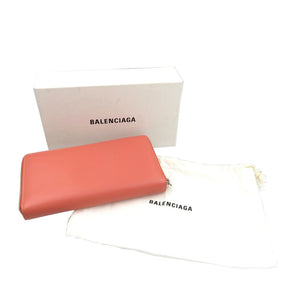 未使用 バレンシアガ 490625 レザー シルバー金具 ピンク ラウンドファスナー 長財布 0049【中古】BALENCIAGA