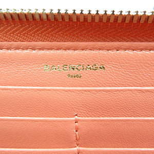 未使用 バレンシアガ 490625 レザー シルバー金具 ピンク ラウンドファスナー 長財布 0049【中古】BALENCIAGA