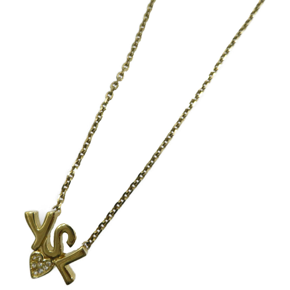イヴサンローラン ロゴ ハート GP ラインストーン ゴールド ネックレス 0051【中古】Yves Saint Laurent