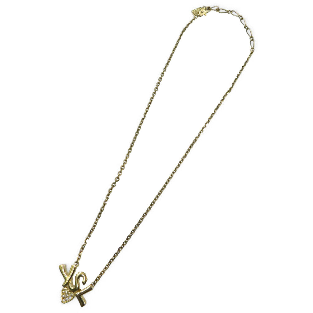 イヴサンローラン ロゴ ハート GP ラインストーン ゴールド ネックレス 0051【中古】Yves Saint Laurent