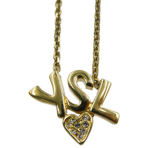 イヴサンローラン ロゴ ハート GP ラインストーン ゴールド ネックレス 0051【中古】Yves Saint Laurent