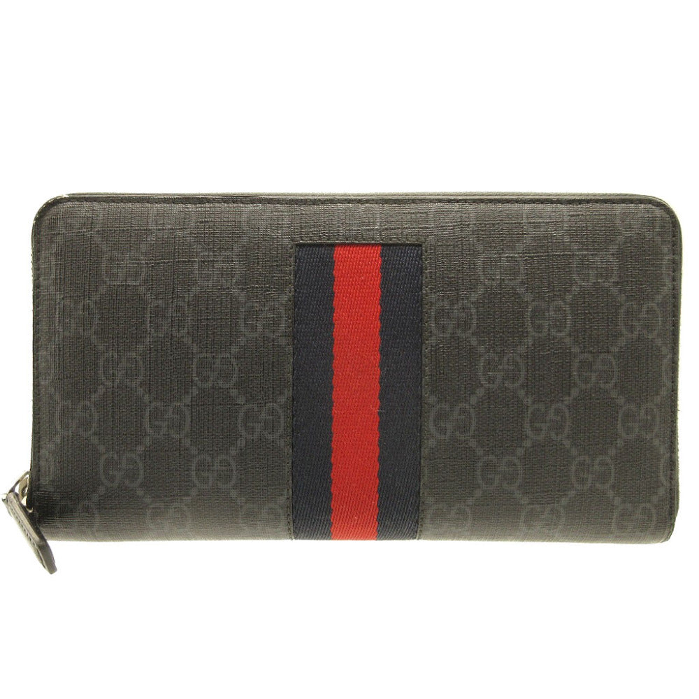 グッチ シェリーライン 481729 GGスプリーム レザー ブラック 黒 ラウンドファスナー長財布 財布 0057【中古】GUCCI