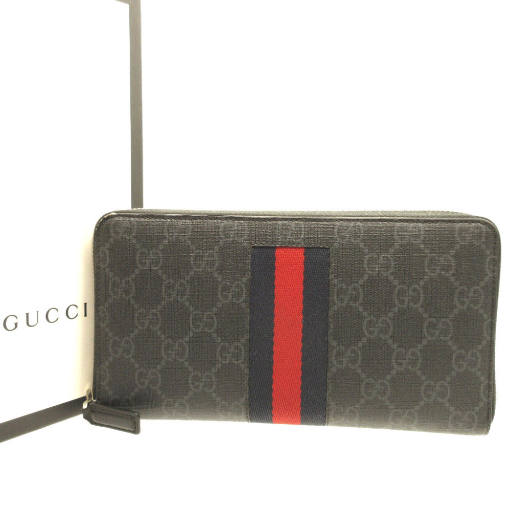 グッチ シェリーライン 481729 GGスプリーム レザー ブラック 黒 ラウンドファスナー長財布 財布 0057【中古】GUCCI