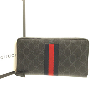 グッチ シェリーライン 481729 GGスプリーム レザー ブラック 黒 ラウンドファスナー長財布 財布 0057【中古】GUCCI