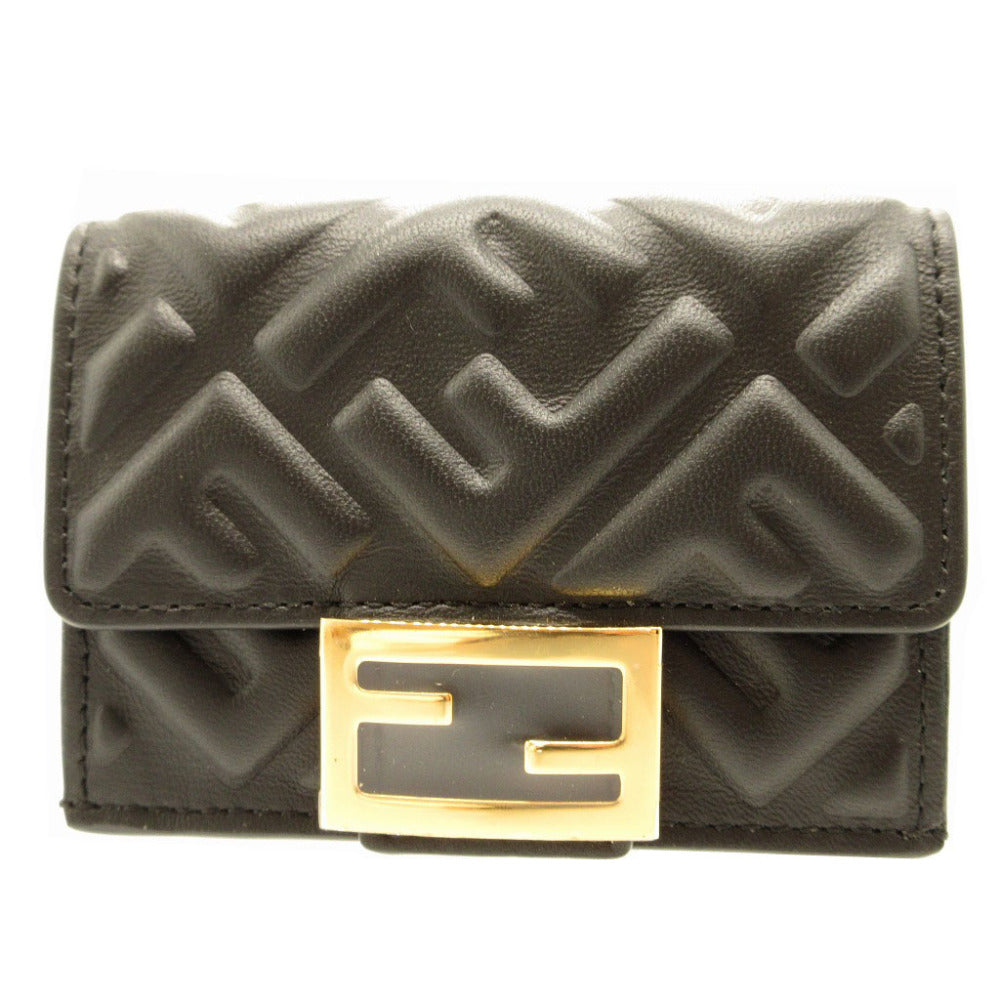 未使用 フェンディ 8M0395 コンパクトウォレット FFロゴ レザー ブラック 黒 3つ折り財布 財布 0061【中古】FENDI