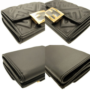 未使用 フェンディ 8M0395 コンパクトウォレット FFロゴ レザー ブラック 黒 3つ折り財布 財布 0061【中古】FENDI