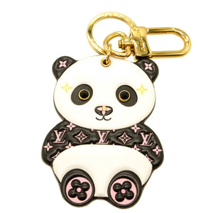 新品同様 ルイヴィトン モノグラム M00993 ポルトクレ LVパンダ レザー ホワイト 白 ブラック 黒 キーリング キーホルダー バッグチャーム 0062【中古】LOUIS VUITTON