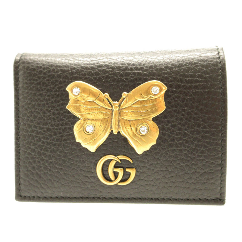 新品同様 グッチ GGマーモント 499361 コンパクトウォレット バタフライ ラインストーン レザー ブラック 黒 2つ折り財布 財布 0063【中古】GUCCI