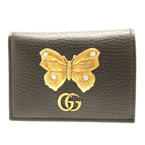 新品同様 グッチ GGマーモント 499361 コンパクトウォレット バタフライ ラインストーン レザー ブラック 黒 2つ折り財布 財布 0063【中古】GUCCI