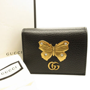新品同様 グッチ GGマーモント 499361 コンパクトウォレット バタフライ ラインストーン レザー ブラック 黒 2つ折り財布 財布 0063【中古】GUCCI