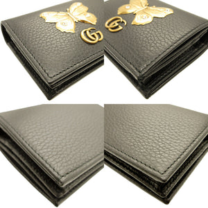 新品同様 グッチ GGマーモント 499361 コンパクトウォレット バタフライ ラインストーン レザー ブラック 黒 2つ折り財布 財布 0063【中古】GUCCI