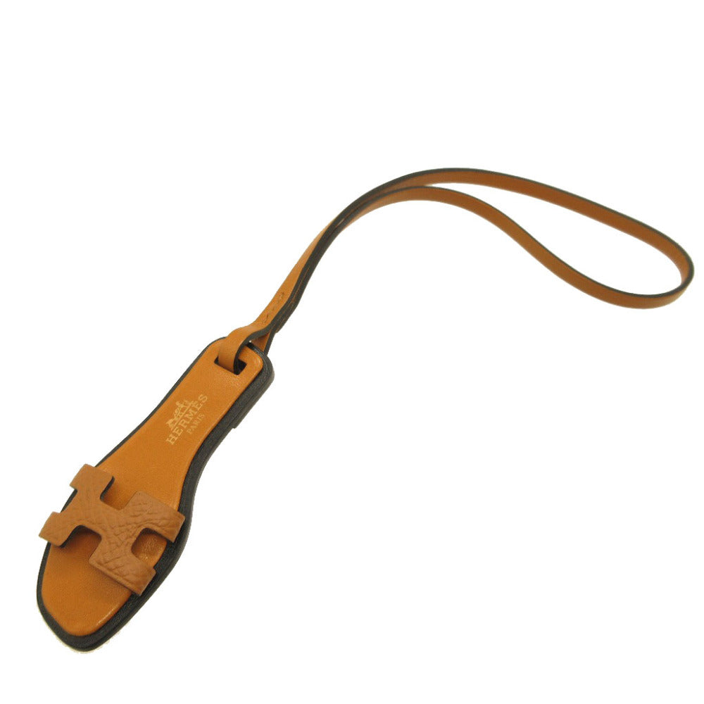 未使用 エルメス オランナノ サンダル ヴォーエプソン ゴールド ナチュラルサブレ ブラック バッグチャーム キーホルダー 0066【中古】HERMES