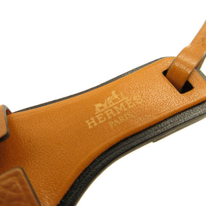 未使用 エルメス オランナノ サンダル ヴォーエプソン ゴールド ナチュラルサブレ ブラック バッグチャーム キーホルダー 0066【中古】HERMES