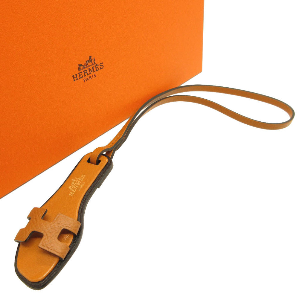 未使用 エルメス オランナノ サンダル ヴォーエプソン ゴールド ナチュラルサブレ ブラック バッグチャーム キーホルダー 0066【中古】HERMES