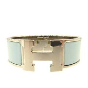 新品同様 エルメス クリッククラックGM □Q刻印(2013年製) メタル 水色 シルバー ブレスレット バングル 0070【中古】HERMES