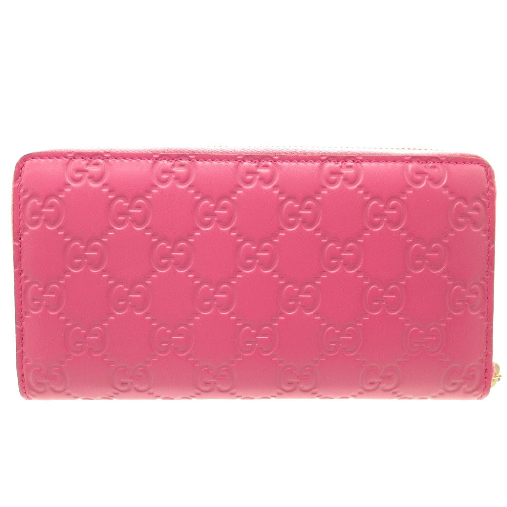 新品同様 グッチ 388680 グッチシマ レザー ピンク ラウンドファスナー長財布 財布 0079【中古】GUCCI