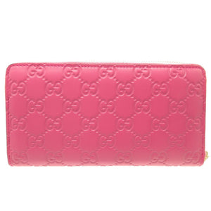 新品同様 グッチ 388680 グッチシマ レザー ピンク ラウンドファスナー長財布 財布 0079【中古】GUCCI