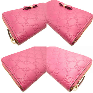 新品同様 グッチ 388680 グッチシマ レザー ピンク ラウンドファスナー長財布 財布 0079【中古】GUCCI