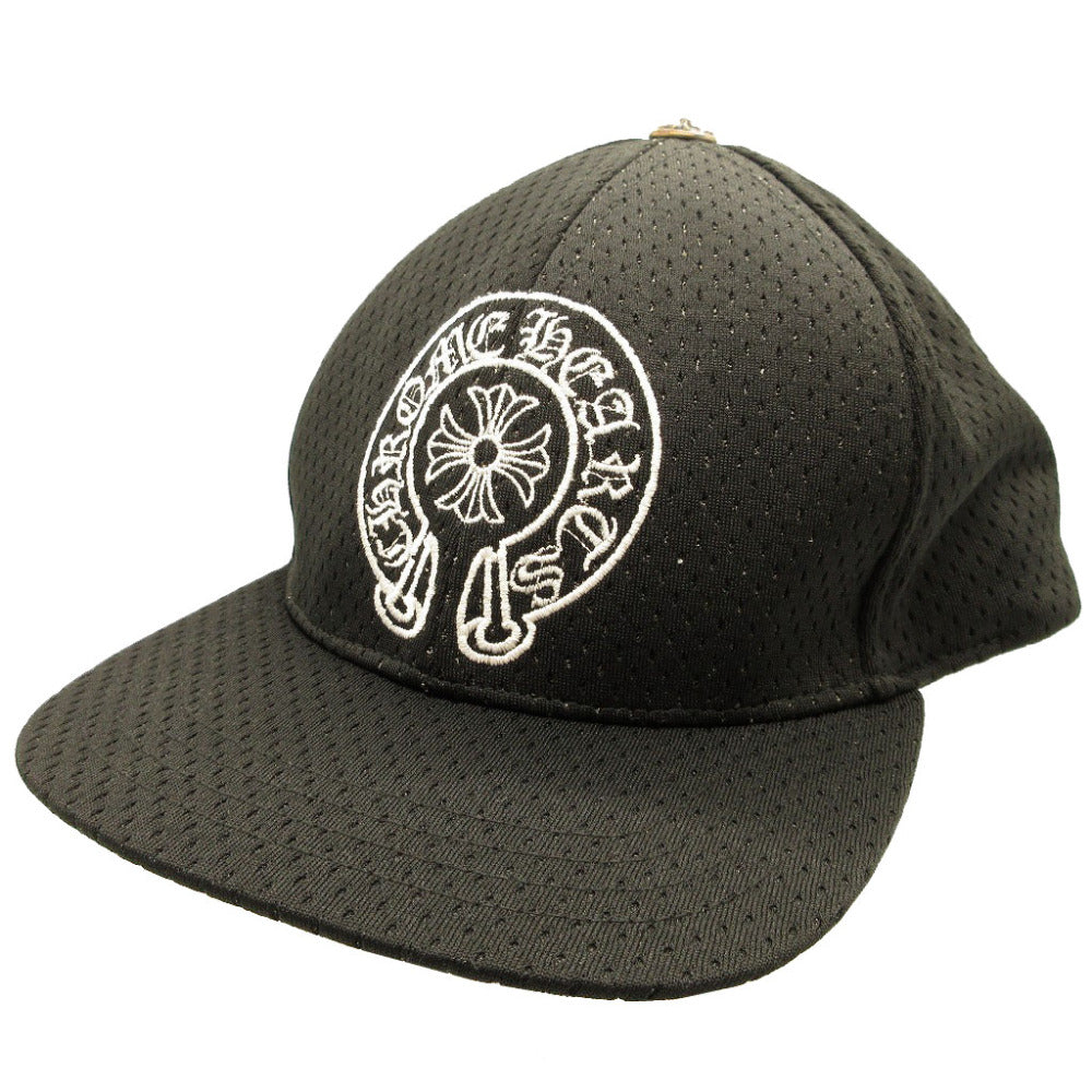 新品同様 クロムハーツ ホースシューロゴ クロスボールボタン メッシュ ポリエステル ブラック 黒 トラッカー キャップ 帽子 0084【中古】CHROME HEARTS