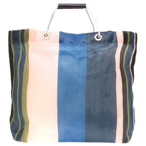 新品同様 マルニ フラワーカフェ ストライプ トートバッグ ナイロン ブルー ピンク 0097 【中古】 MARNI
