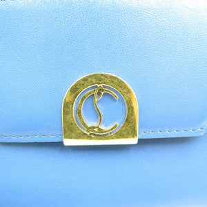 美品 クリスチャンルブタン エリザ コンパクトウォレット レザー ゴールド金具 ブルー レッド 三つ折り財布 0104【中古】Christian Louboutin