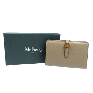 未使用 マルベリー RL5306/690D614 レザー ゴールド金具 グレー ベージュ 二つ折り財布 0105【中古】Mulberry